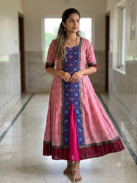 Sambalpuri Handloom light Pink Anarkali Kurti
