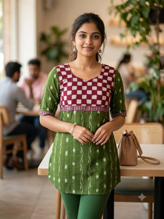 Olive Sambalpuri Handloom Short Kurti