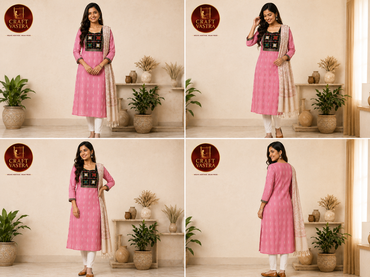 Premium Handloom Straight Fit Kurta - Blush pink