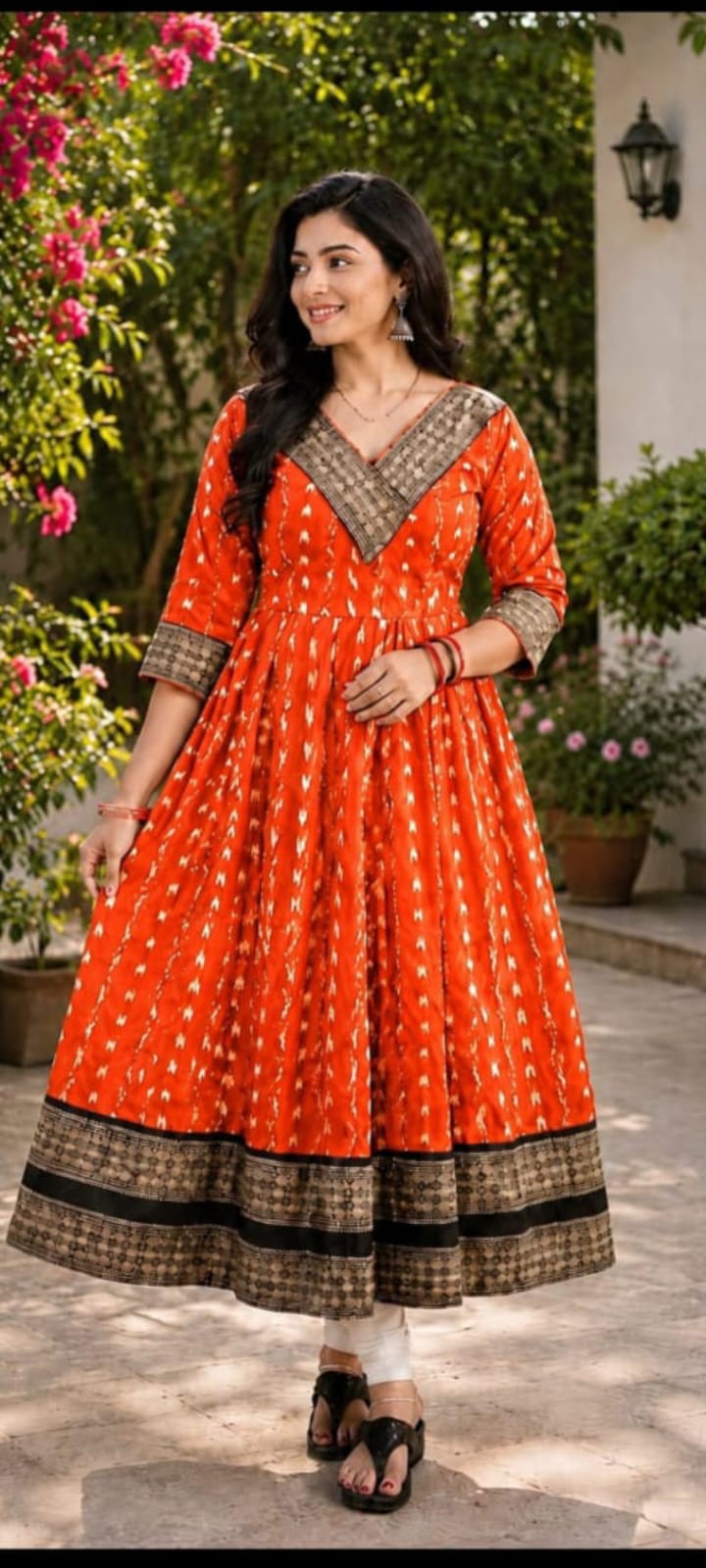 Radiant Orange Anarkali sambalpuri  Kurti – A Burst of Ethnic Elegance