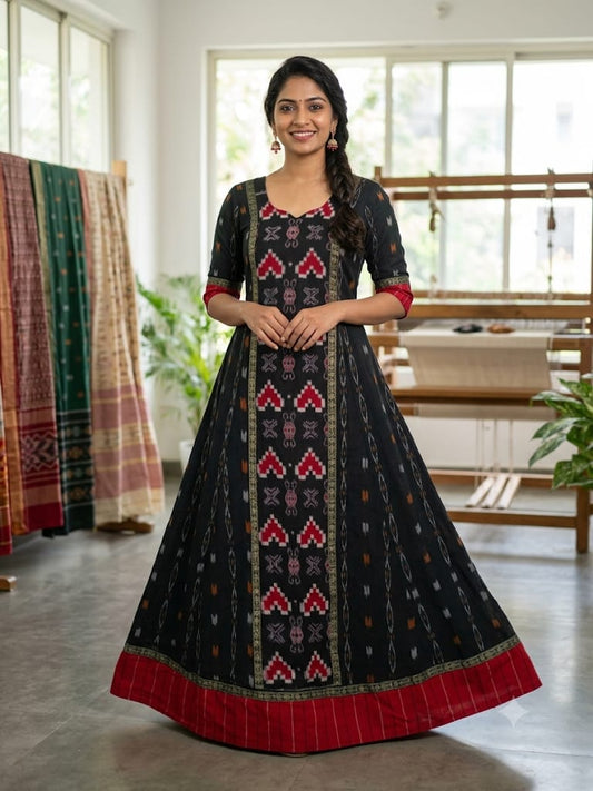 Midnight Black sambalpuri Anarkali Dress