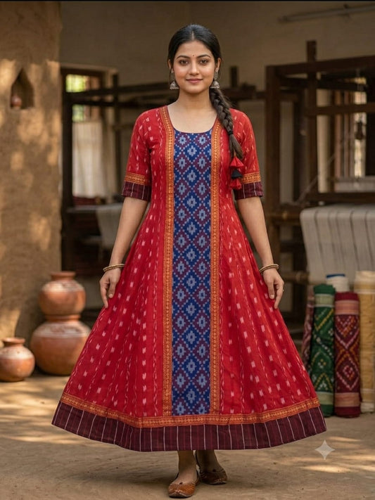 Ruby Red sambalpuri Anarkali Dress