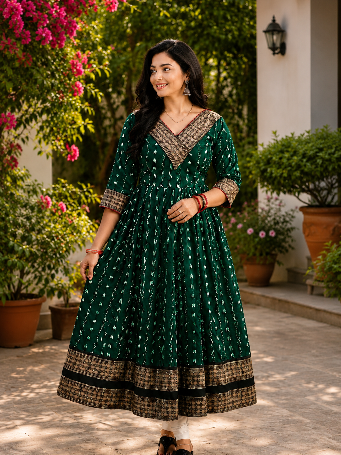 Elegant Green sambalpuri Anarkali Kurti – Timeless Grace