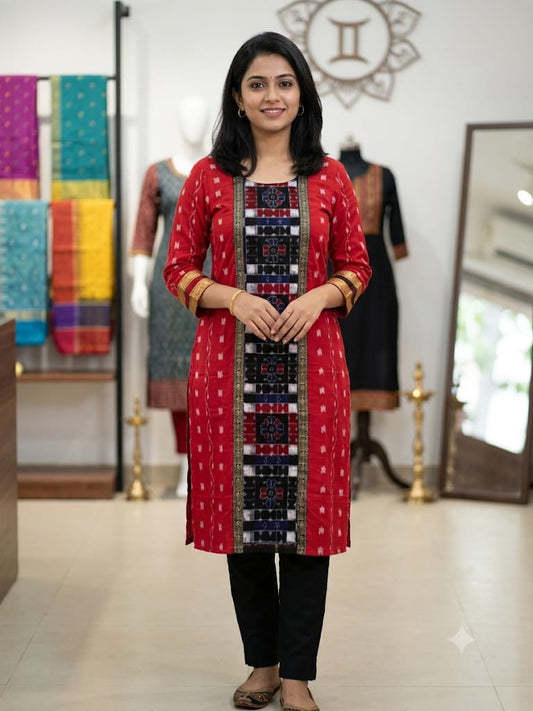 Crimson Red sambalpuri Straight Kurti