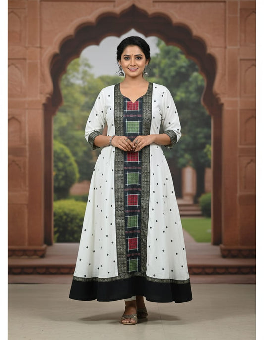 White Elegance Handloom Anarkali Dress